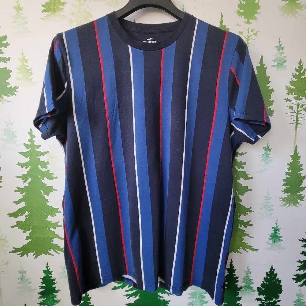 Hollister Striped Navy Blue and Red Shirt.
